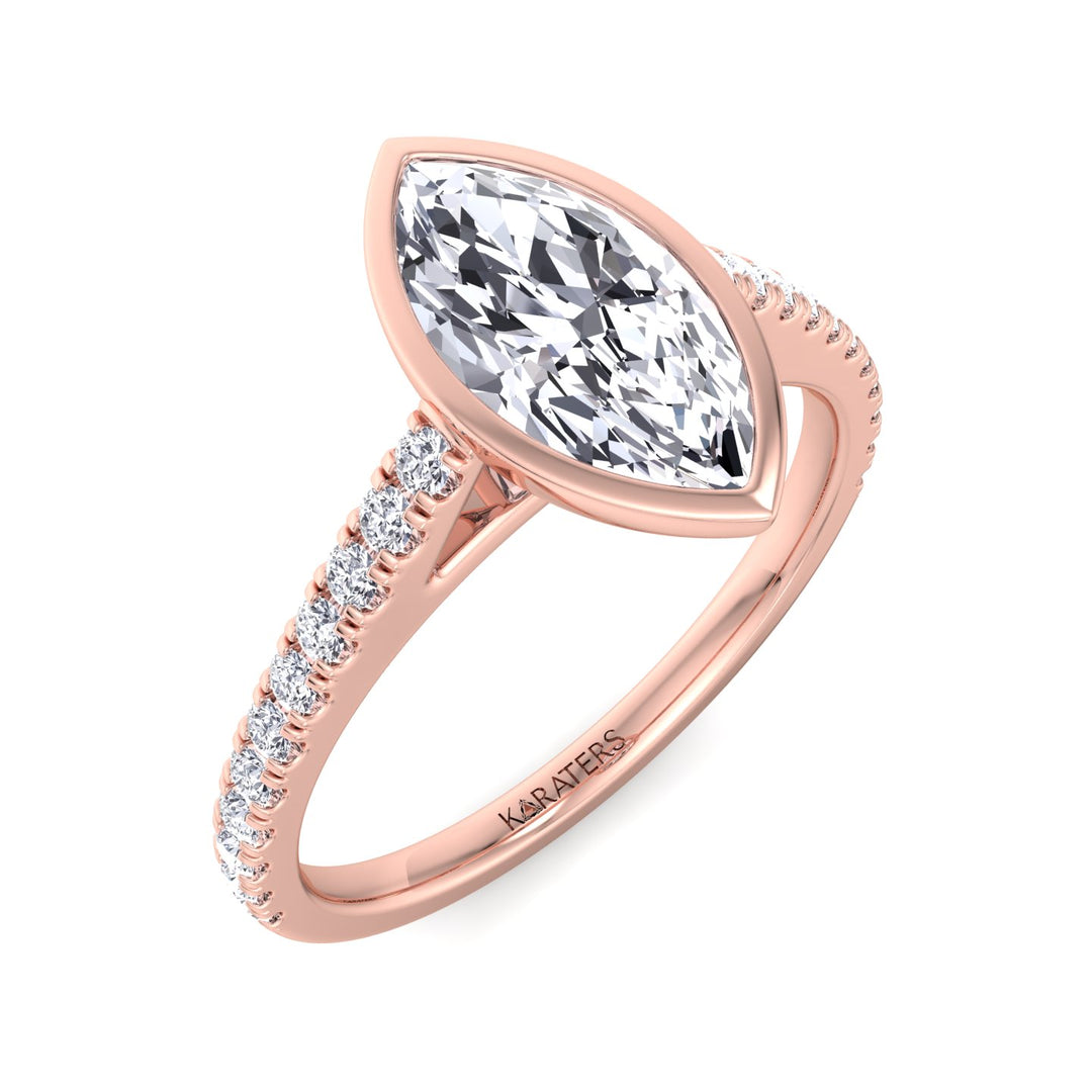 bezel-set-marquise-shape-lab-grown-diamond-engagement-ring-with-cathedral-style-pave-band-in-14k-rose-gold