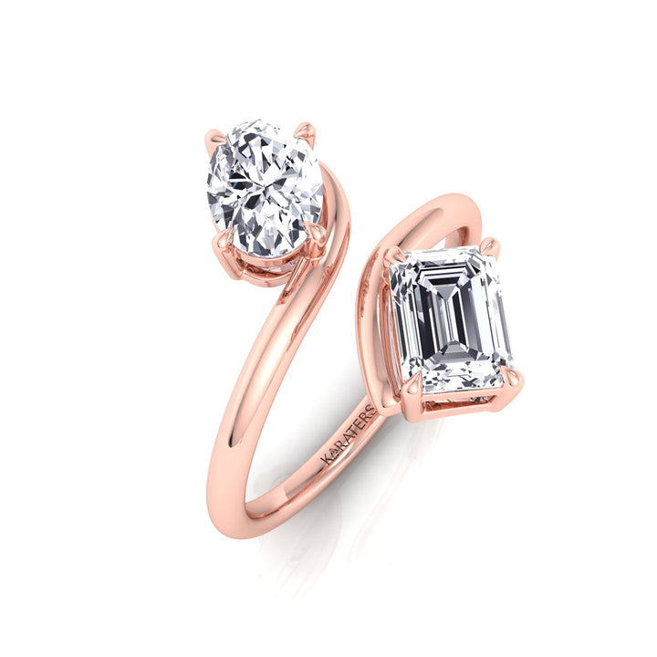 Oval & Emerald Shape Lab Grown Diamond Open Engagement Ring-Rose Gold-14K