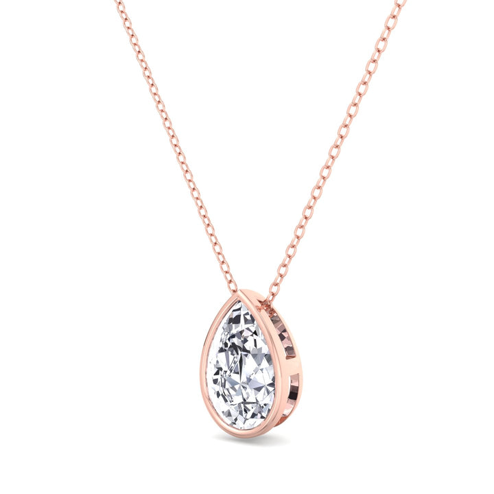 Pear Shape Bezel Set Lab Grown Diamond Pendant - Rose Gold-14K-