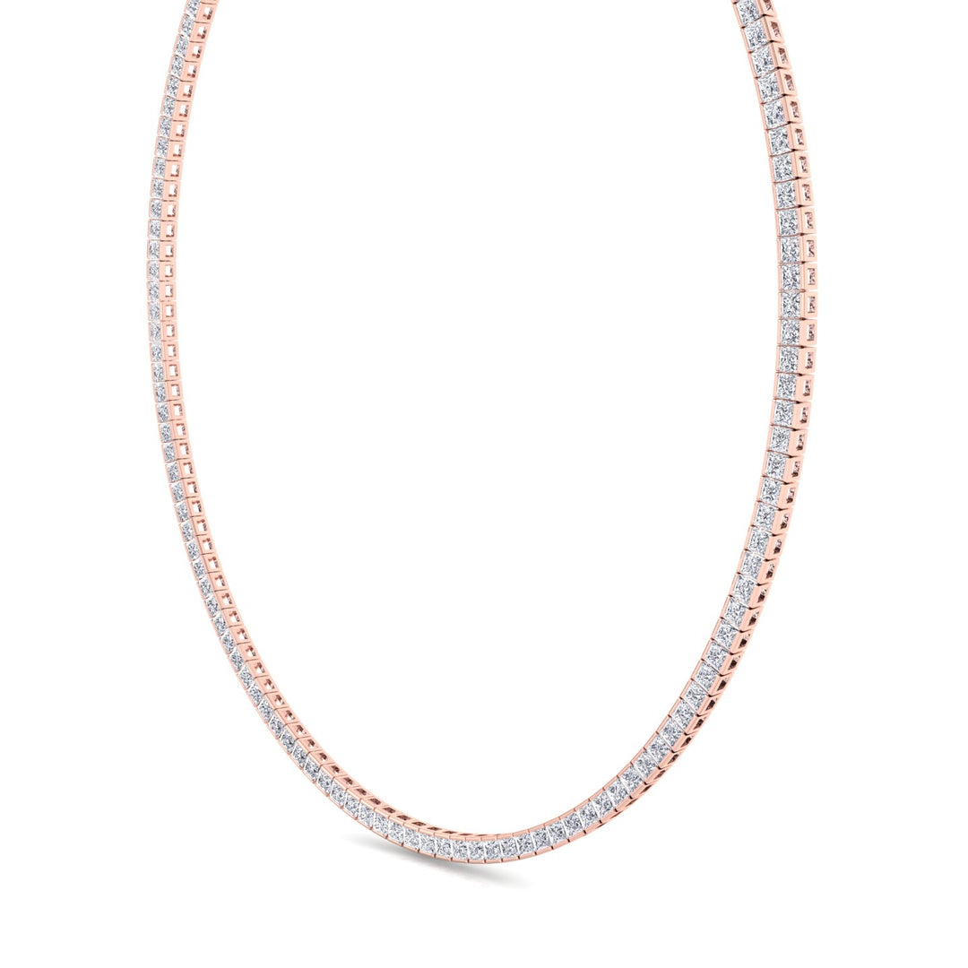Channel Setting Princess Cut Lab-Grown Diamond Tennis Necklace  14K Solid Gold-7CT-Rose Gold