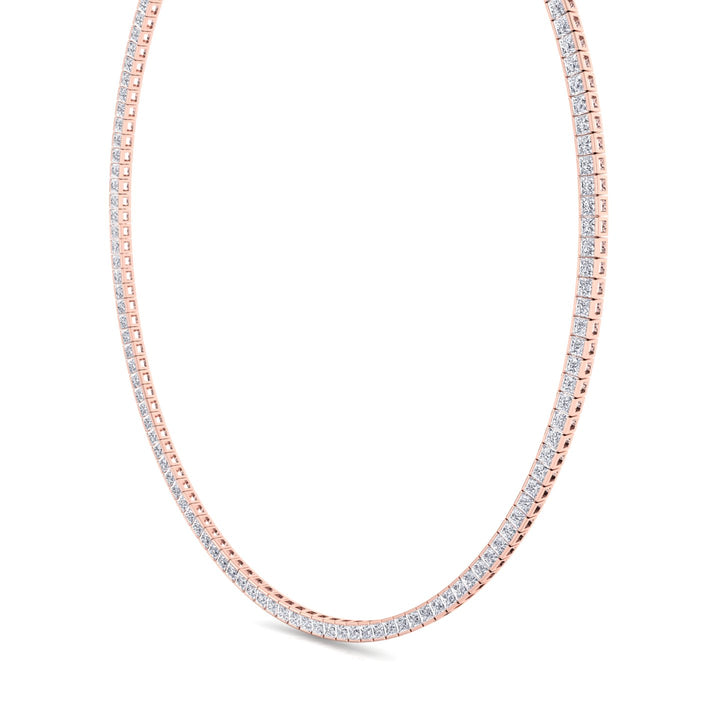 Channel Setting Princess Cut Lab-Grown Diamond Tennis Necklace  14K Solid Gold-7CT-Rose Gold