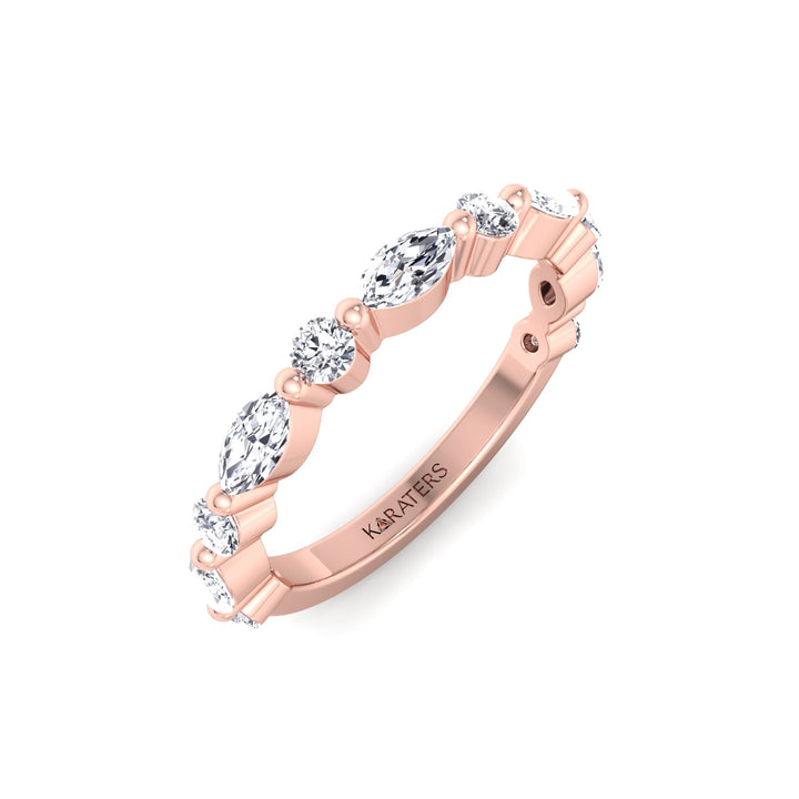 Round and Marquise Shape Lab Grown Diamond Wedding Band Rose Gold 18K
