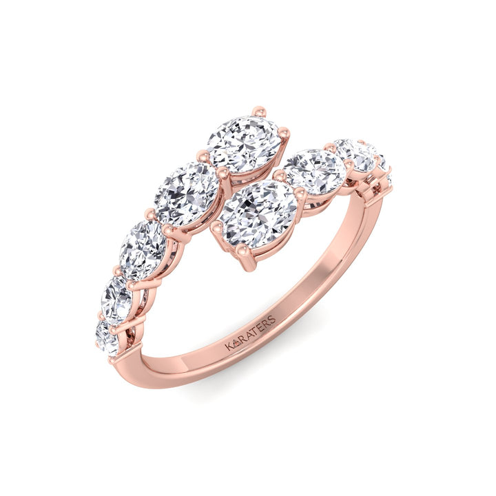 Graduated Oval Shape Lab Grown Diamond Wrap Ring Rose Gold 18K