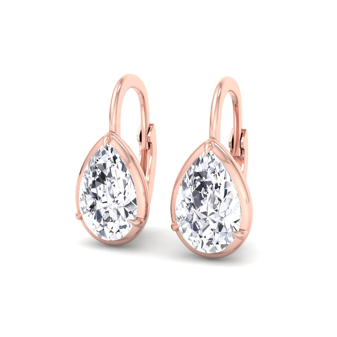 Pear Shape Lab Grown Diamond Solitaire Stud Dangle Earrings Rose Gold 14K 3CT