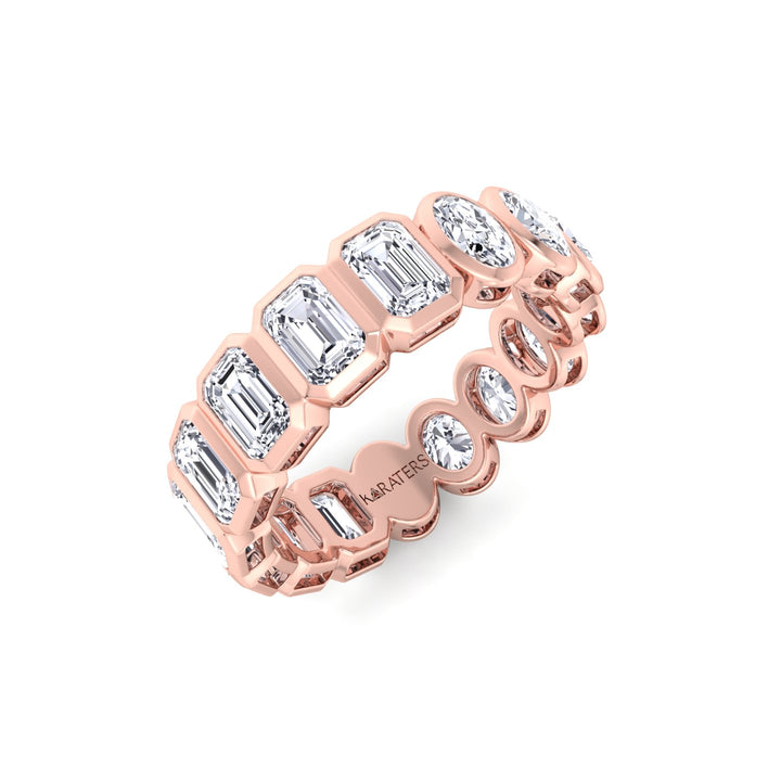 Double Shape - Bezel Set Emerald and Oval Cut Lab Grown Diamond Eternity Band