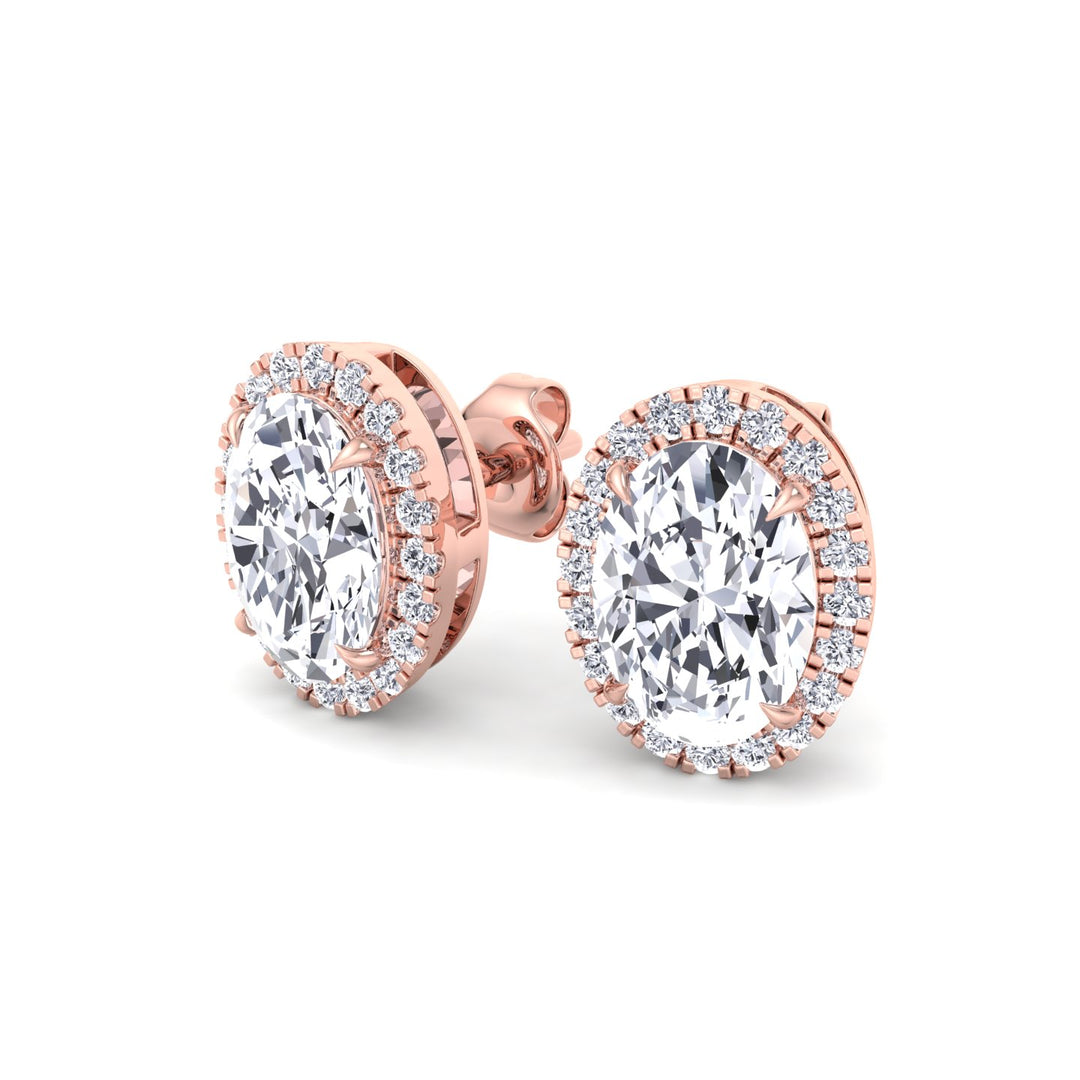 Oval Shape Lab Grown Diamond Halo Studs Rose Gold