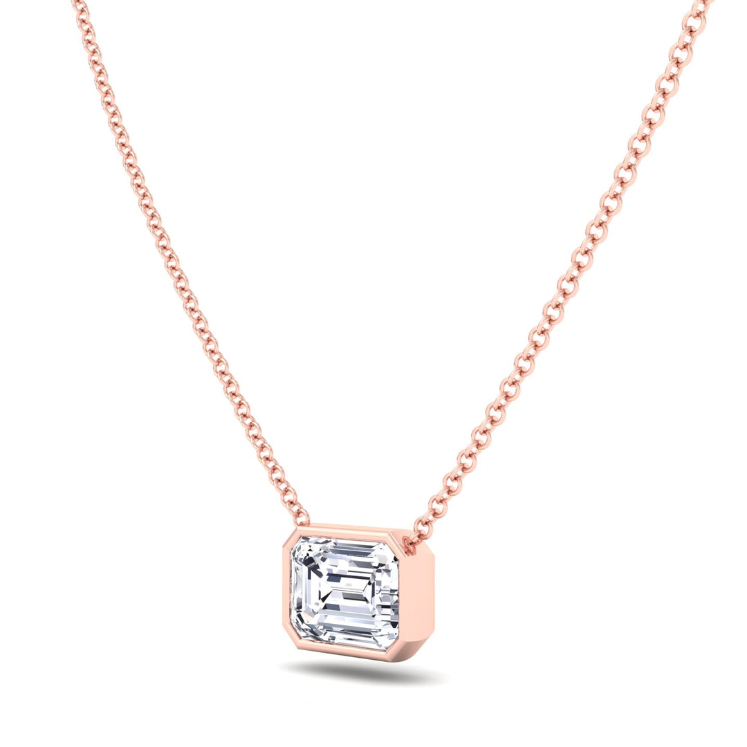 Emerald Shape Bezel Set Lab Grown Diamond Pendant Rose Gold 14K