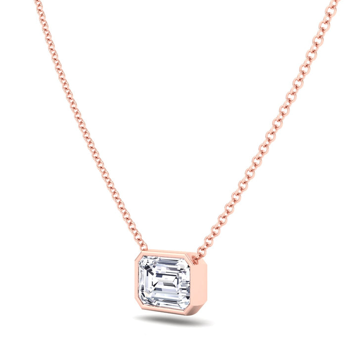 Emerald Shape Bezel Set Lab Grown Diamond Pendant Rose Gold 14K