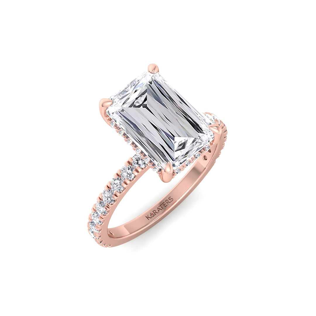 Ashoka Lab Grown Diamond Engagement Ring with Pavé Band Rose Gold 18K