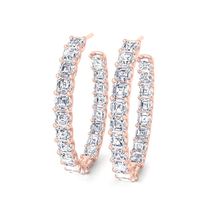 Inside Out Asscher Cut Lab Grown Diamond Hoop Earrings Rose Gold 18K