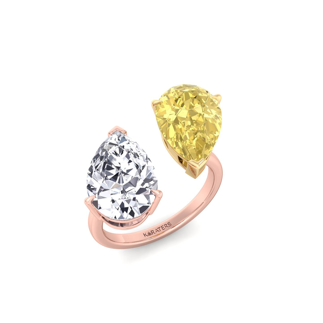 Fancy Yellow & White Pear Shape Lab  Diamond Ring RG 