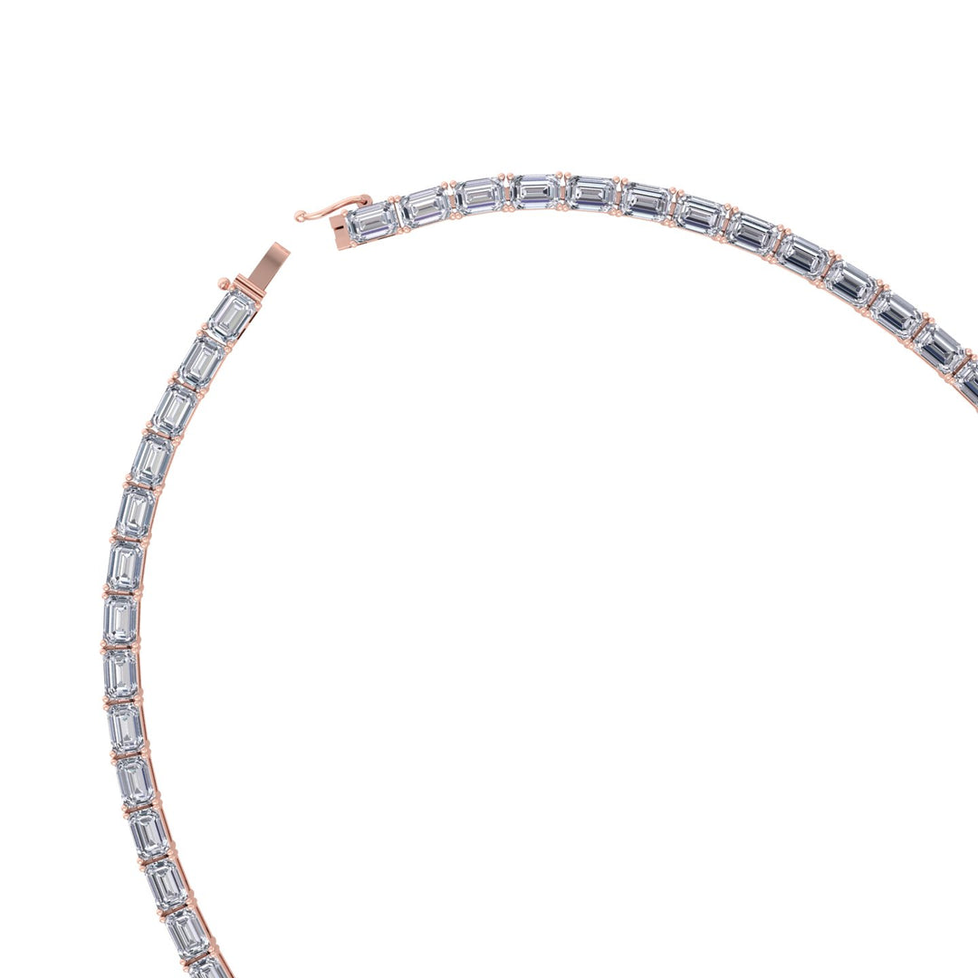 East-West Emerald Cut Lab Grown Diamond Tennis Necklace Rose Gold 18K