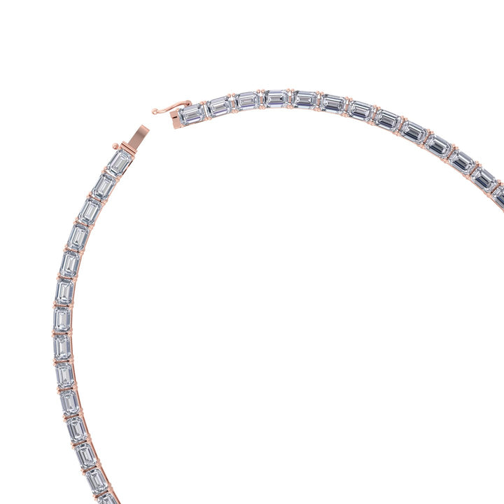 East-West Emerald Cut Lab Grown Diamond Tennis Necklace Rose Gold 18K