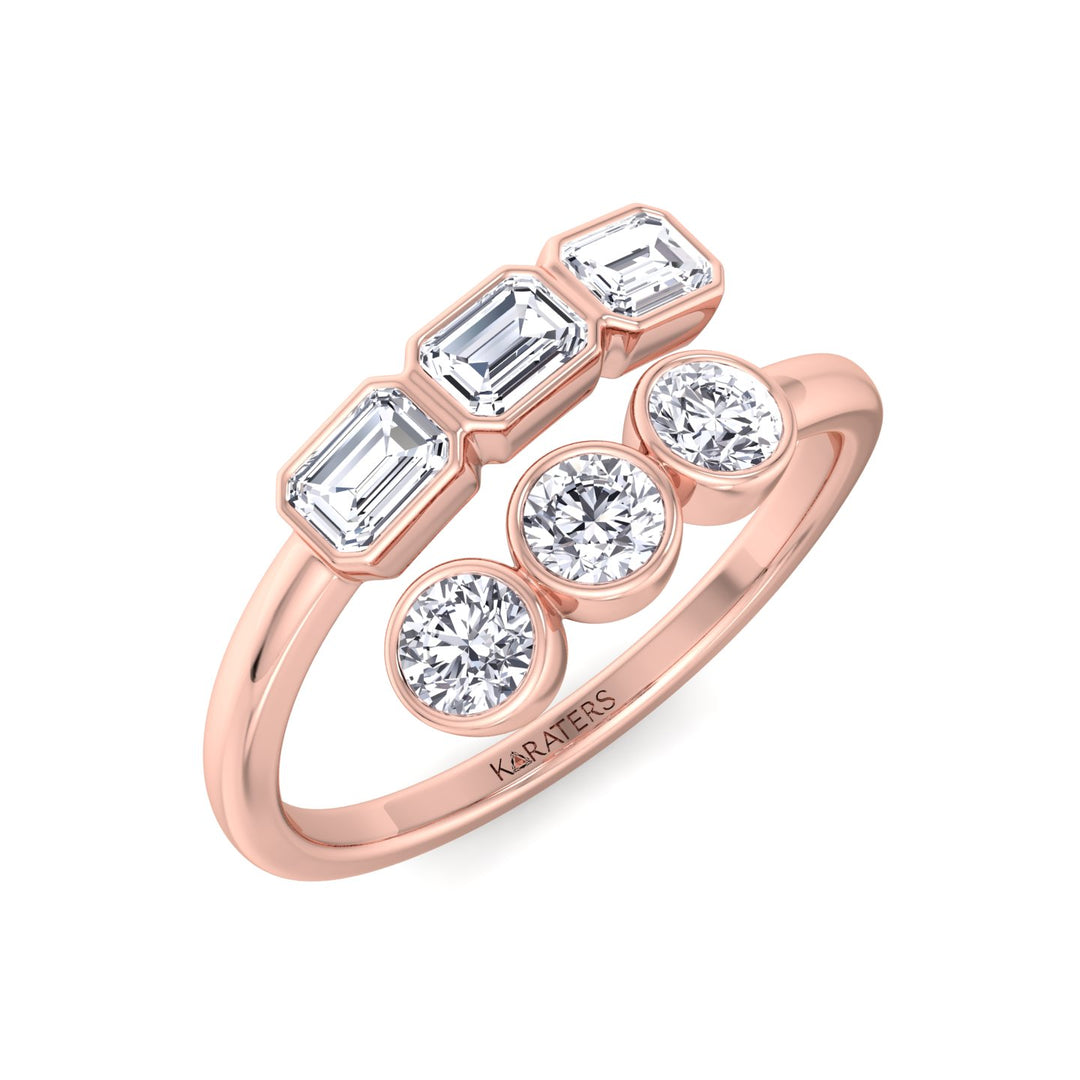 Round & Emerald Shape Wrap Around Lab-Grown Diamond Eternity Band RG 