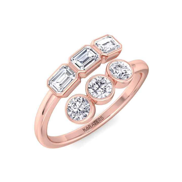Round & Emerald Shape Wrap Around Lab-Grown Diamond Eternity Band RG 