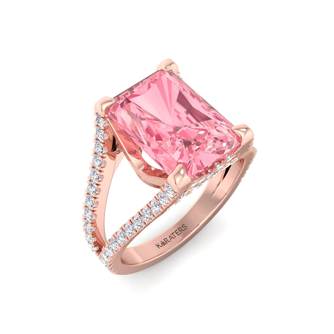 Radiant Pink Diamond Split Pave Ring 4CT / 18K / Rose Gold