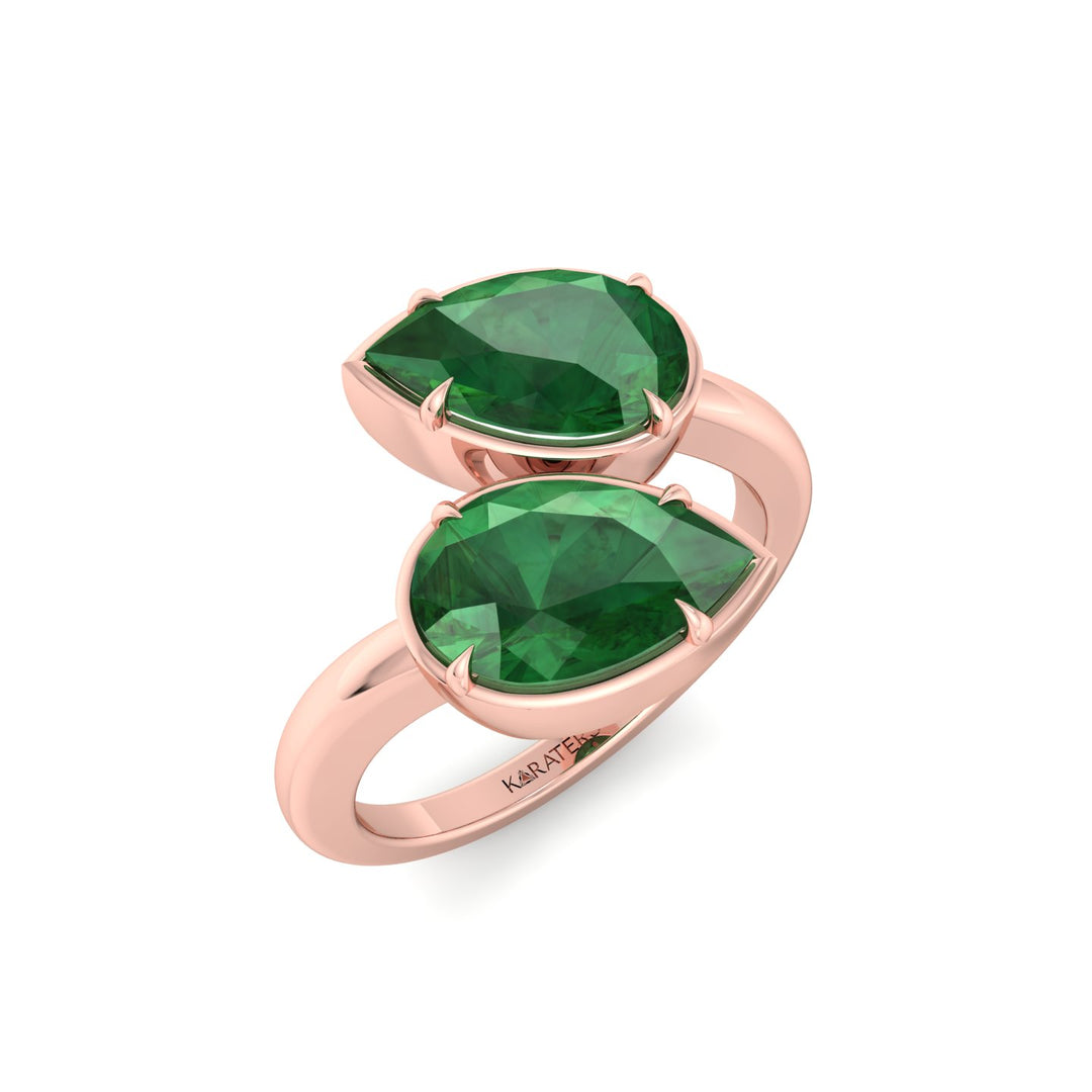 Pear Shape Green Emerald  Lab Grown Diamond Wrap Ring RG