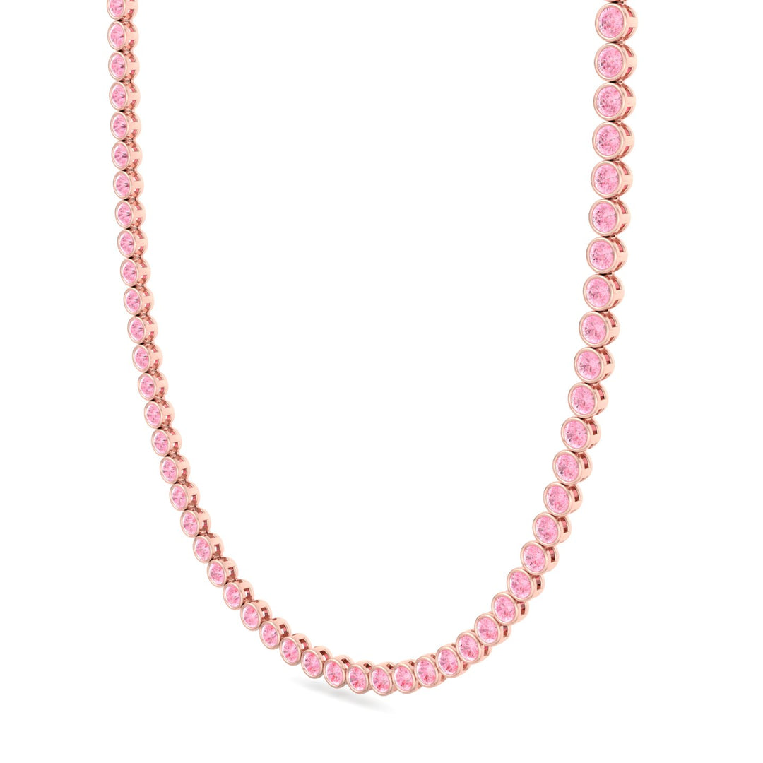 Bezel Set Fancy Pink Lab Grown Diamond Tennis Necklace 18K Rose Gold 1
