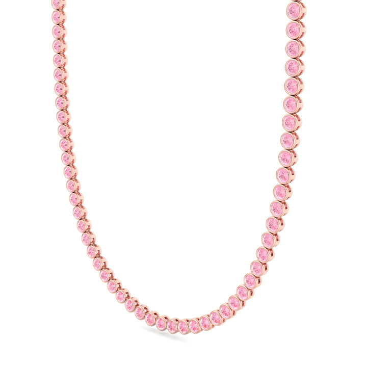 Bezel Set Fancy Pink Lab Grown Diamond Tennis Necklace 18K Rose Gold 1