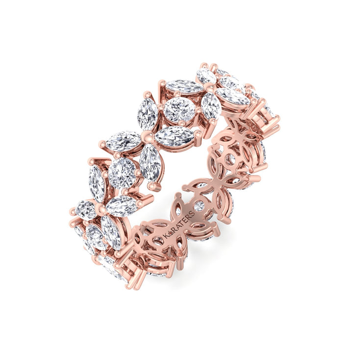 Marquise and Round Shape Lab Grown Diamond Eternity Band Rose Gold 18K