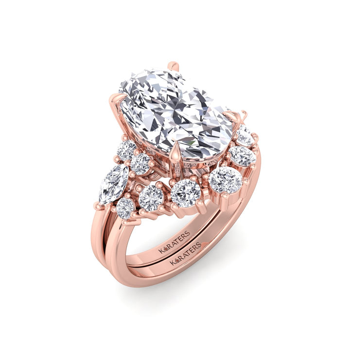 3.63CT Total Weight Oval with Side Stones Grown Diamond Wedding Set  Rose Gold 18K