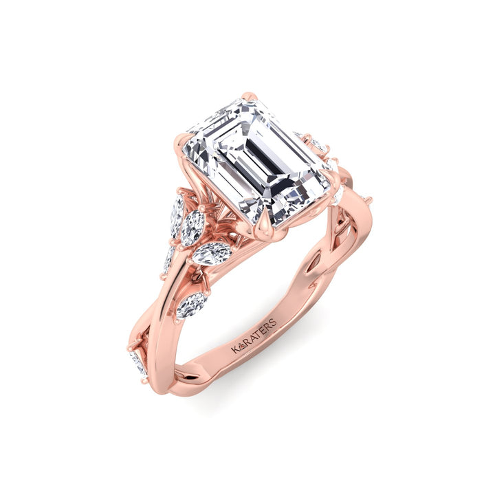 Emerald Cut Lab Grown Diamond Engagement Ring with Twist Band RG