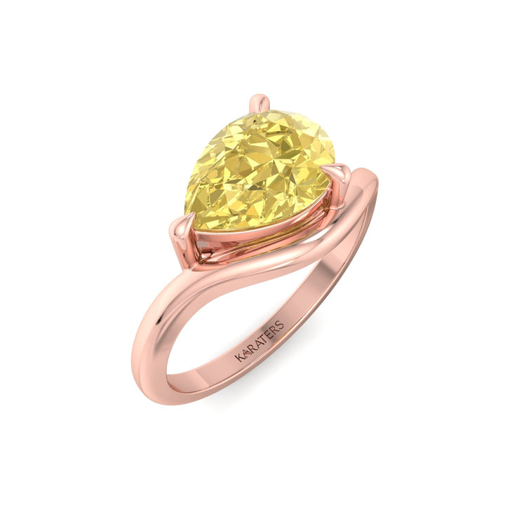 East West Pear Fancy Yellow Shape Lab Grown Diamond Curved Engagement Ring Rose Gold 18K