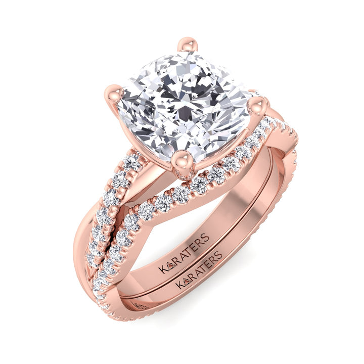 4.5CT Total Weight Cushion Cut Lab Grown Diamond Wedding Set Rose Gold 18K