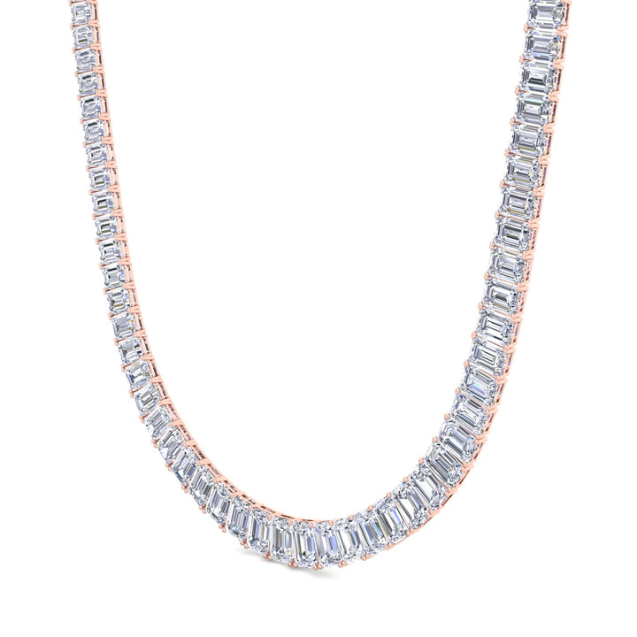 Emerald Shape Graduated Lab Grown Diamond Tennis Necklace Rose Gold