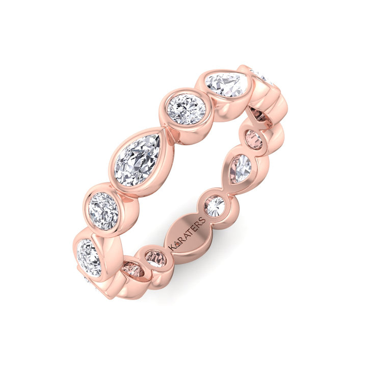 Bezel Set Round and Pear Shape Lab Grown Diamond Eternity Band Rose Gold 18K