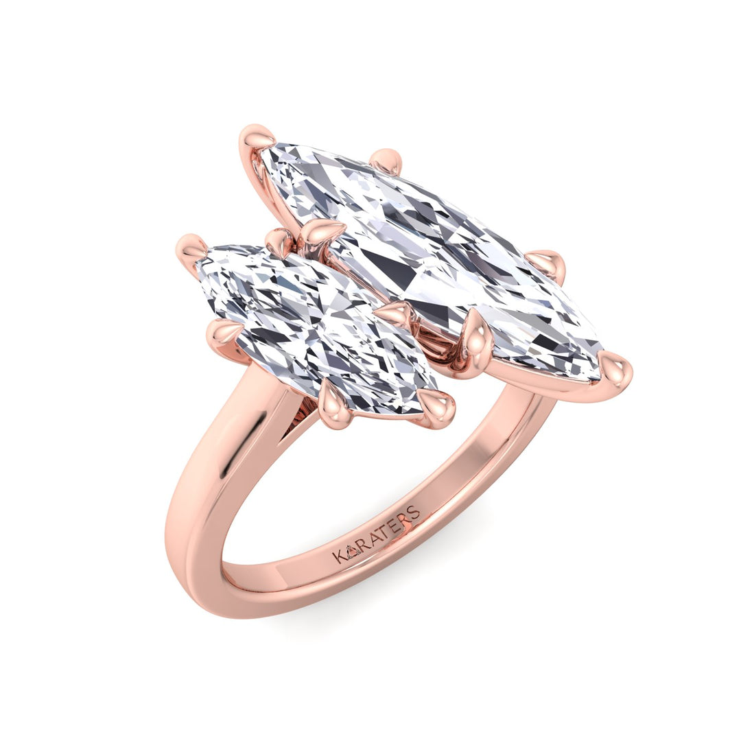 Marquise Cut Two-Stone Lab Grown Diamond Engagement Ring Rose Gold 14K