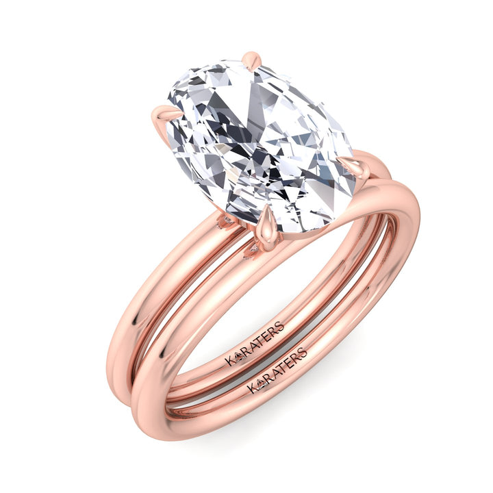 4CT Total Weight Oval Shape Lab Grown Diamond Wedding Set Rose Gold 18K
