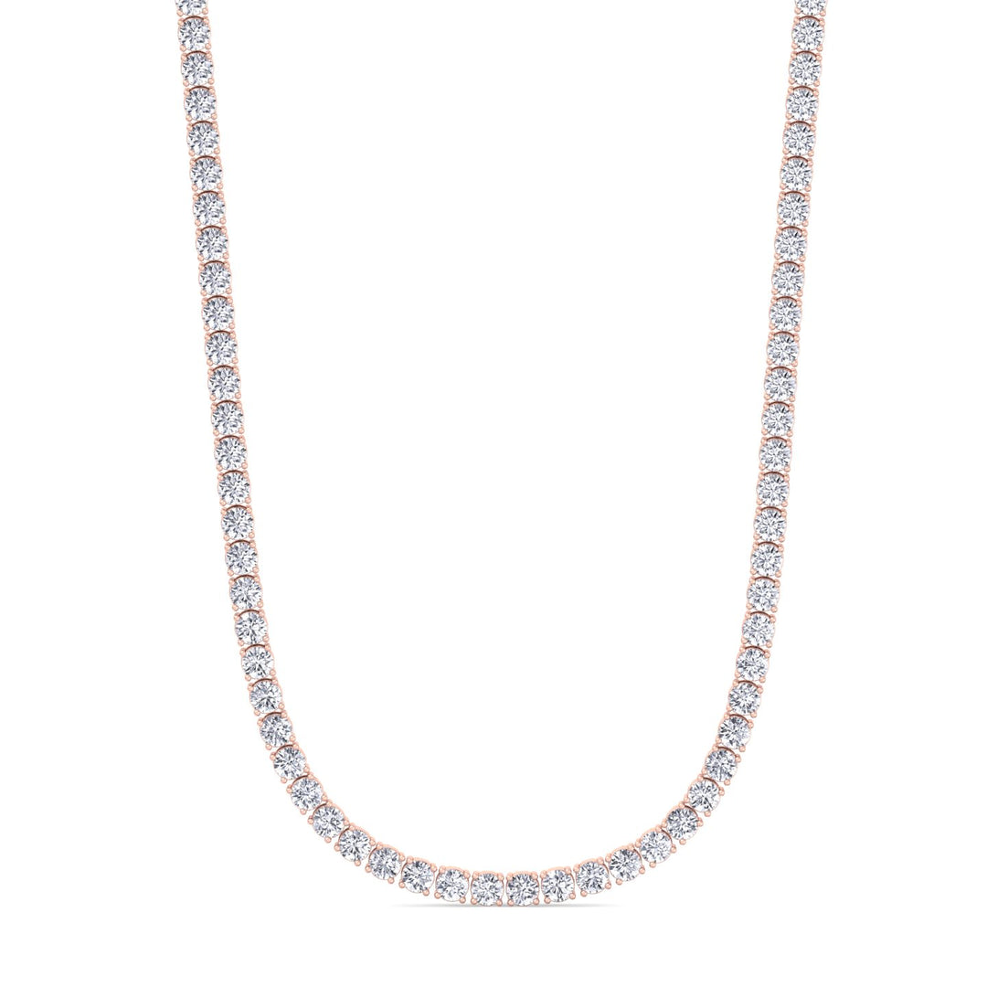 Round Cut Lab-Grown Diamond Tennis Necklace 4-Prong 18K Solid Gold