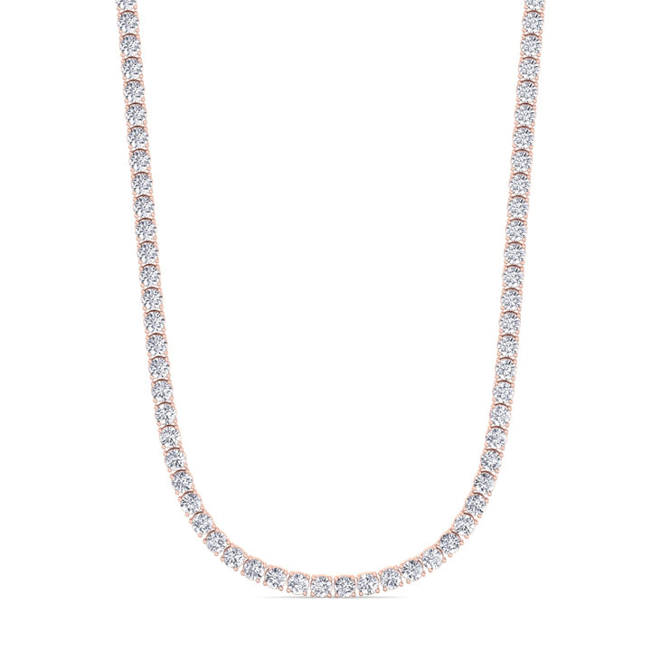 Round Cut Lab-Grown Diamond Tennis Necklace 4-Prong 18K Solid Gold