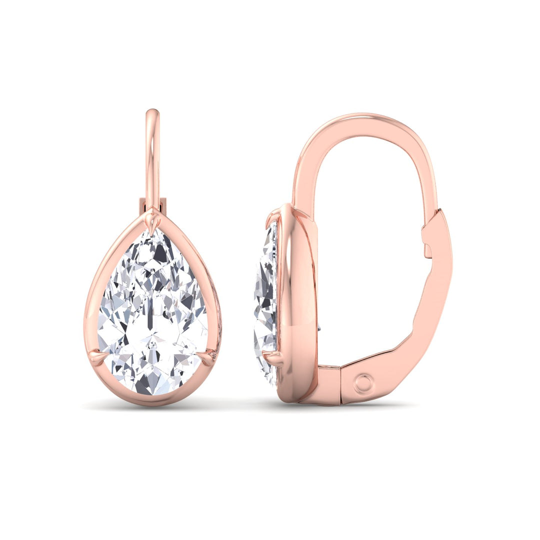 Pear Shape Lab Grown Diamond Solitaire Stud Dangle Earrings Rose Gold 14K 2CT