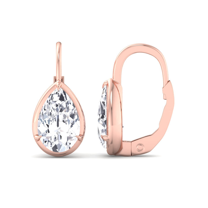 Pear Shape Lab Grown Diamond Solitaire Stud Dangle Earrings Rose Gold 14K 2CT