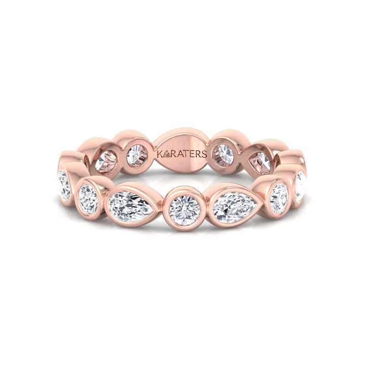 Bezel Set Round and Pear Shape Lab Grown Diamond Eternity Band Rose Gold 14K