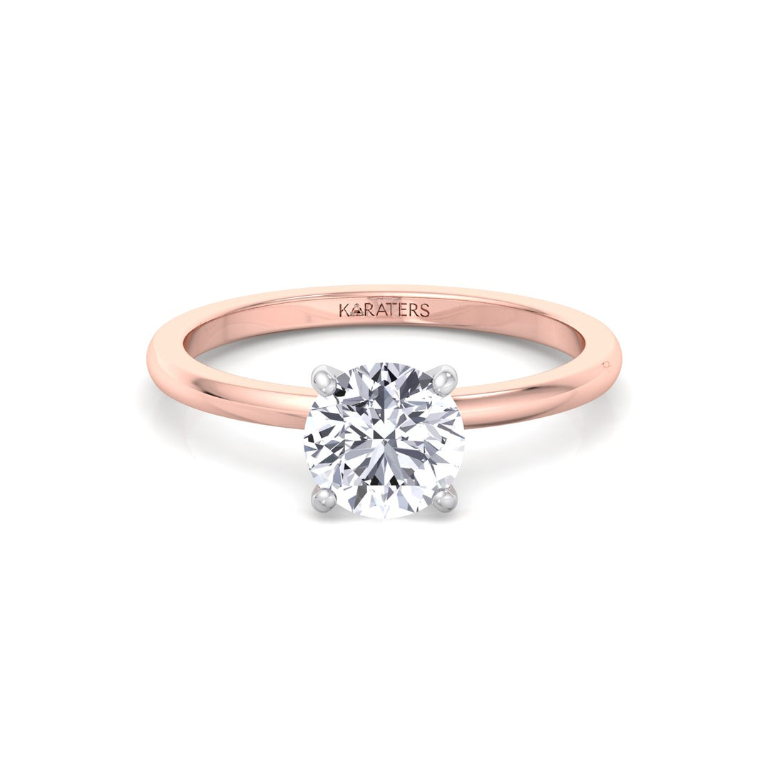 Two Tone Round Shape Solitaire Lab-Grown Diamond Engagement Ring Rose Gold 14K