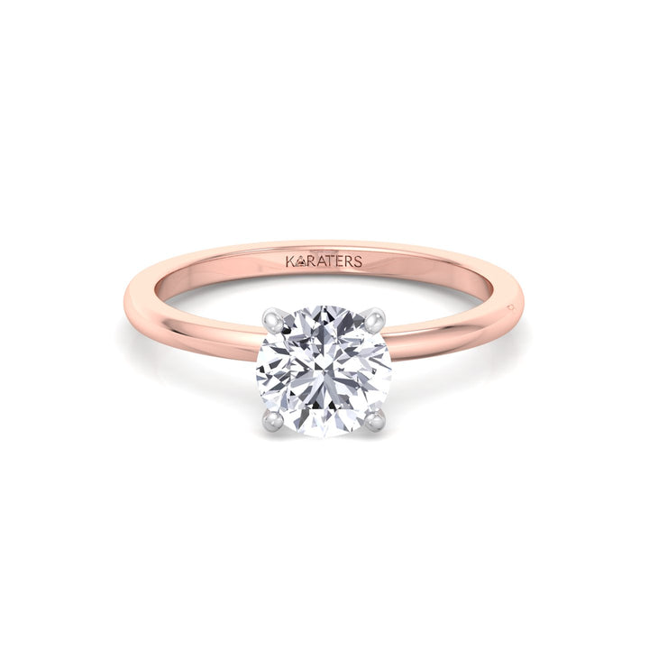Two Tone Round Shape Solitaire Lab-Grown Diamond Engagement Ring Rose Gold 14K