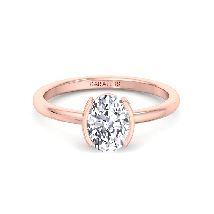 Half Bezel Oval Shape Lab-Grown Diamond Engagement Ring-Rose Gold