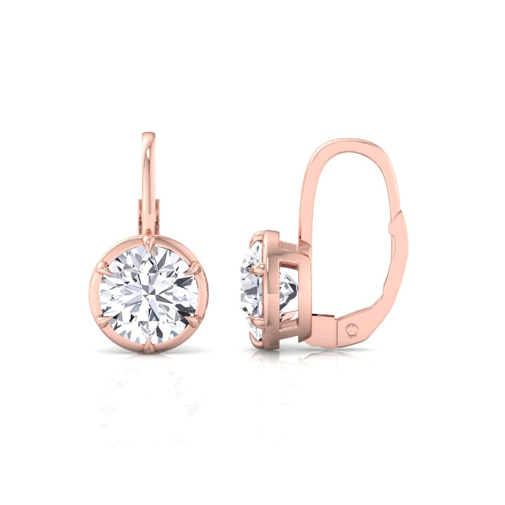 Round Shape Lab Grown Diamond Bezel Prong Drop Earrings Rose Gold