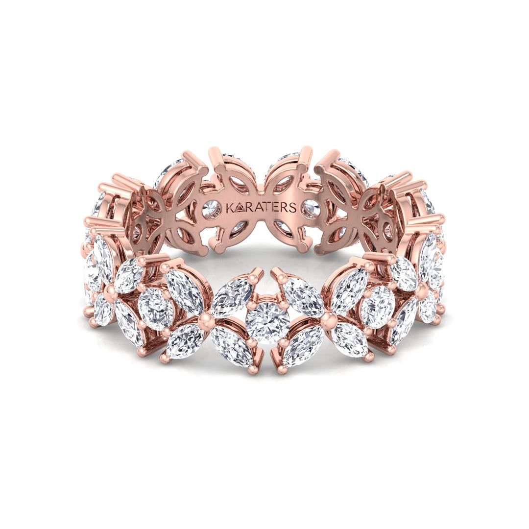 Marquise and Round Shape Lab Grown Diamond Eternity Band Rose Gold 14K