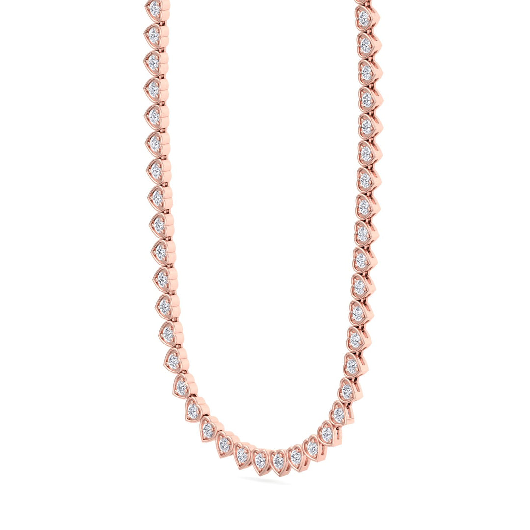 Heart Shape Bezel Set Lab Grown Diamond Tennis Necklace Rose Gold 