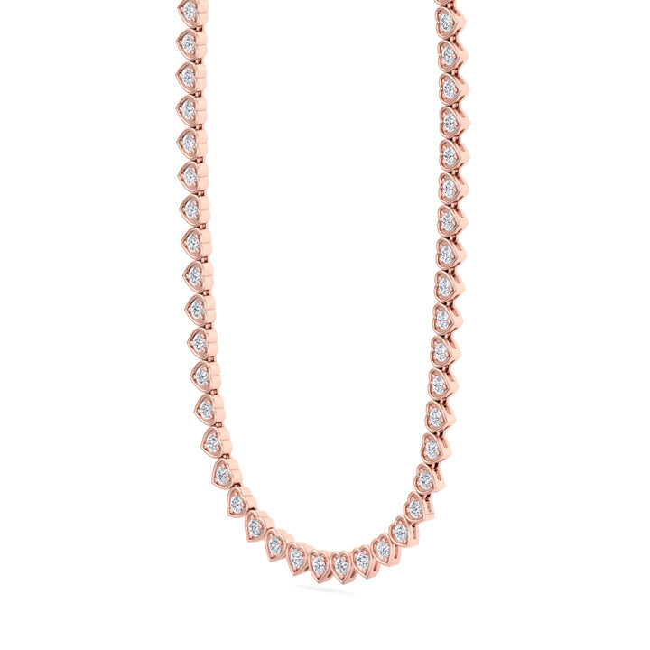 Heart Shape Bezel Set Lab Grown Diamond Tennis Necklace Rose Gold 