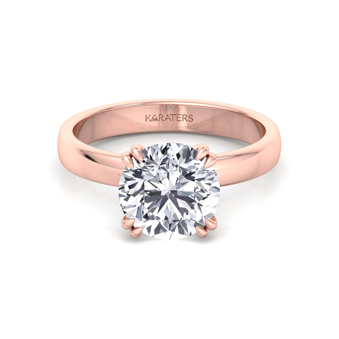 Double Prong Round Shape Lab Grown Diamond Solitaire Engagement Ring with Thick Band Rose Gold 18K