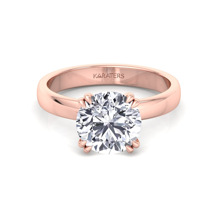 Double Prong Round Shape Lab Grown Diamond Solitaire Engagement Ring with Thick Band Rose Gold 18K