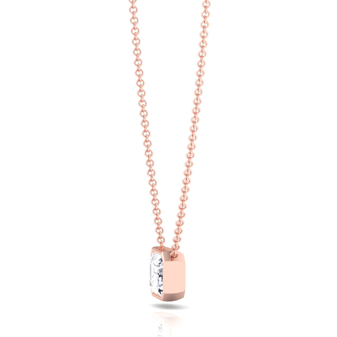 Emerald Shape Bezel Set Lab Grown Diamond Pendant Rose Gold