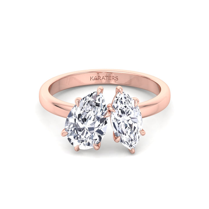 Toi Et Moi - Pear and Marquise Shape Lab Grown Diamond Engagement Ring Rose Gold 14K