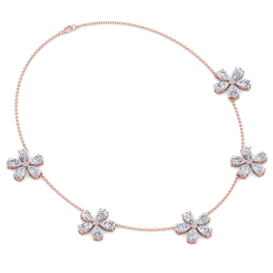 Five Flower Lab Grown Diamond Necklace Rose Gold