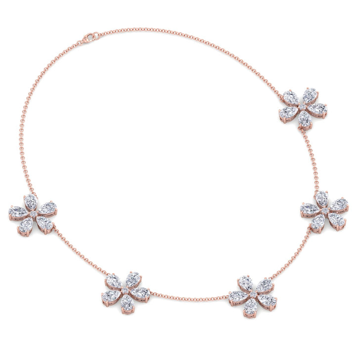 Five Flower Lab Grown Diamond Necklace Rose Gold